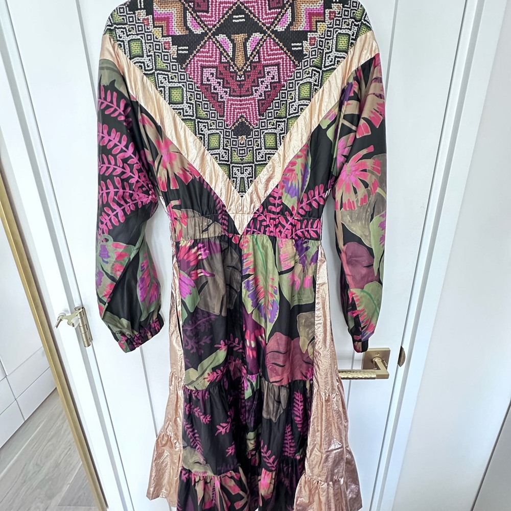 Farm Rio Tropical Forest Metallic Patterned Dress/Jacket - Picture 8 of 10